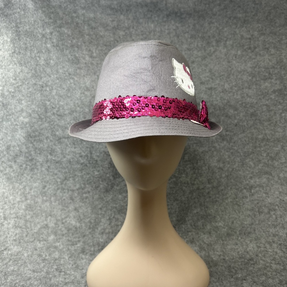 Hello Kitty Sanrio Fedora Girls One Size Grey Pink Sequin Trim Hat